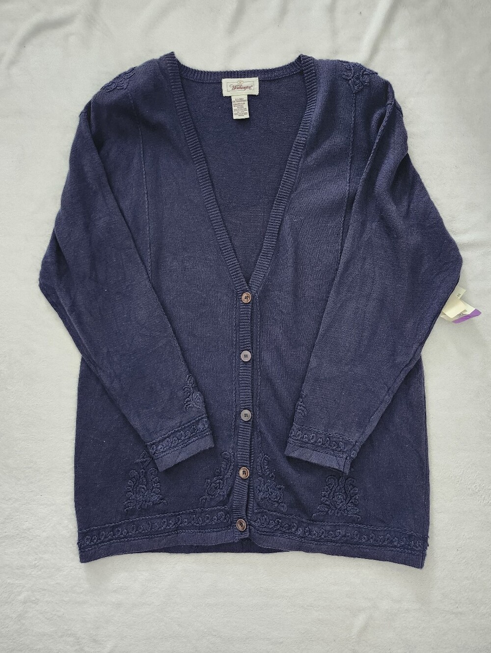 Vintage Worthington Navy Embroidered Grandma Cottagecore Cardigan Sweater XL NWT